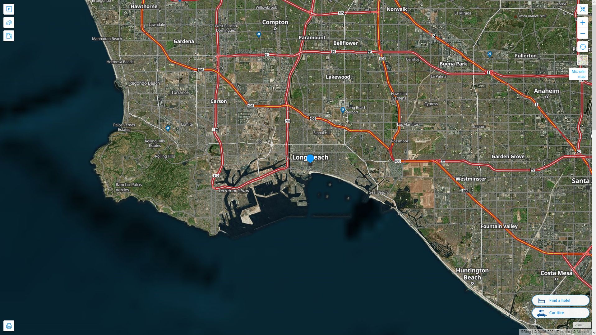 Long Beach California Highway and Road Map with Satellite View